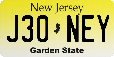 NJ license plate J30NEY