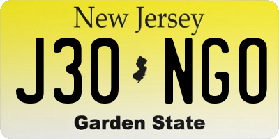 NJ license plate J30NGO