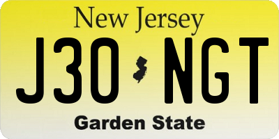NJ license plate J30NGT