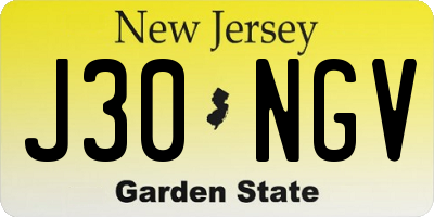 NJ license plate J30NGV