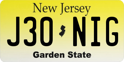 NJ license plate J30NIG