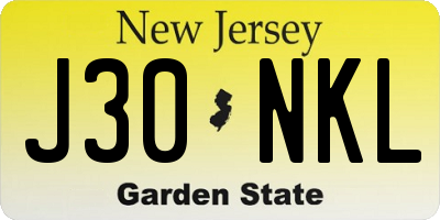 NJ license plate J30NKL