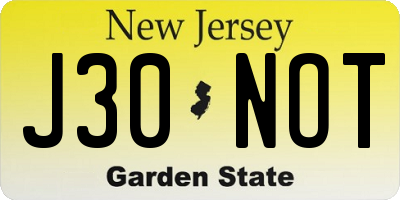NJ license plate J30NOT