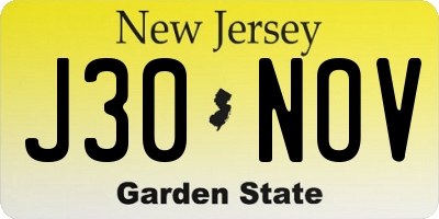 NJ license plate J30NOV