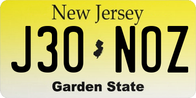 NJ license plate J30NOZ