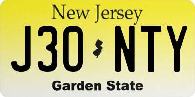 NJ license plate J30NTY