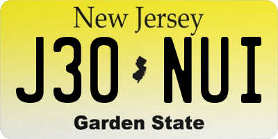 NJ license plate J30NUI