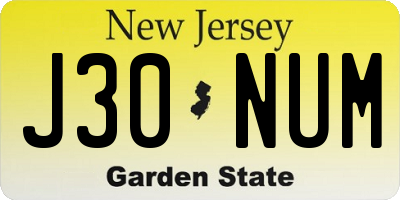 NJ license plate J30NUM