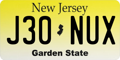 NJ license plate J30NUX