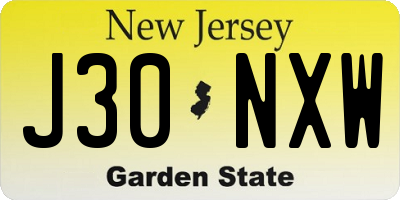 NJ license plate J30NXW
