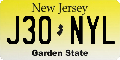 NJ license plate J30NYL