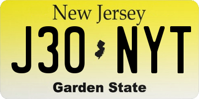 NJ license plate J30NYT