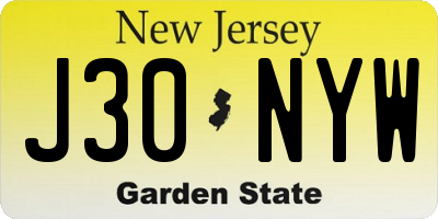 NJ license plate J30NYW