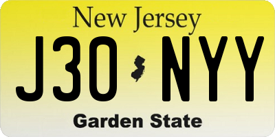 NJ license plate J30NYY