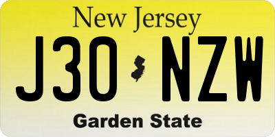 NJ license plate J30NZW