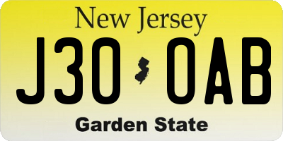 NJ license plate J30OAB