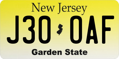 NJ license plate J30OAF