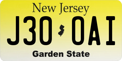 NJ license plate J30OAI