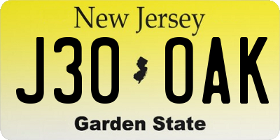 NJ license plate J30OAK