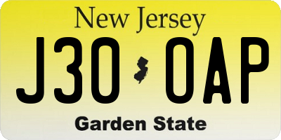 NJ license plate J30OAP