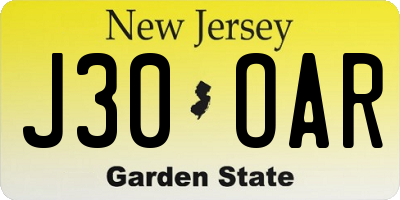 NJ license plate J30OAR