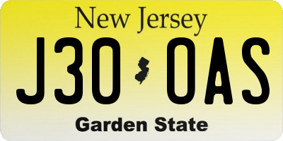 NJ license plate J30OAS