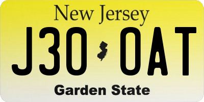 NJ license plate J30OAT