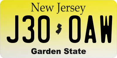 NJ license plate J30OAW