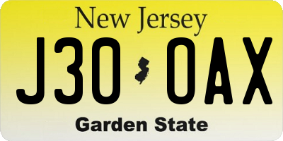 NJ license plate J30OAX
