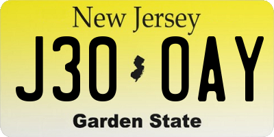 NJ license plate J30OAY