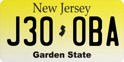 NJ license plate J30OBA
