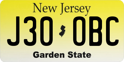 NJ license plate J30OBC