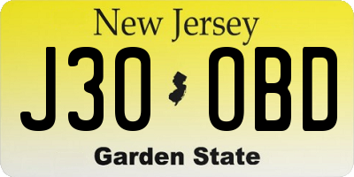 NJ license plate J30OBD