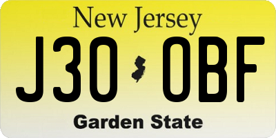 NJ license plate J30OBF
