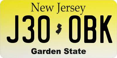 NJ license plate J30OBK