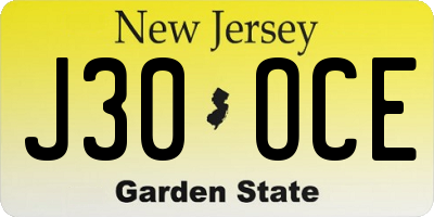 NJ license plate J30OCE