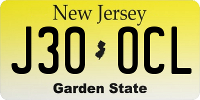 NJ license plate J30OCL