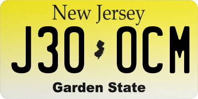 NJ license plate J30OCM