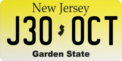 NJ license plate J30OCT