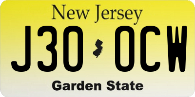 NJ license plate J30OCW
