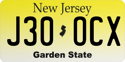 NJ license plate J30OCX