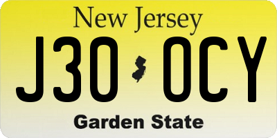 NJ license plate J30OCY