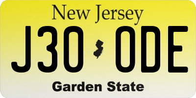 NJ license plate J30ODE
