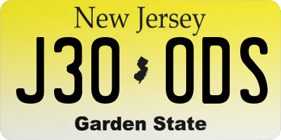 NJ license plate J30ODS