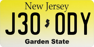 NJ license plate J30ODY