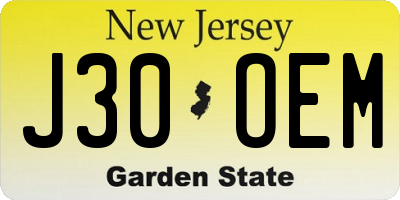 NJ license plate J30OEM