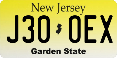 NJ license plate J30OEX