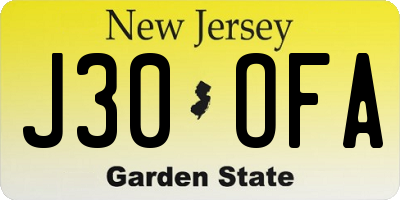 NJ license plate J30OFA