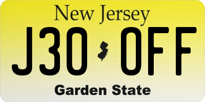 NJ license plate J30OFF