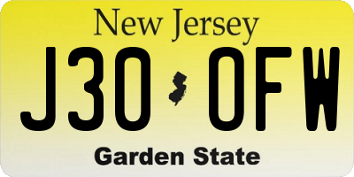NJ license plate J30OFW